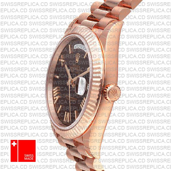 Rolex Day-date 40 18k Rose Gold Chocolate Roman Dial Ref.228235 Swiss Made Replica Superclone