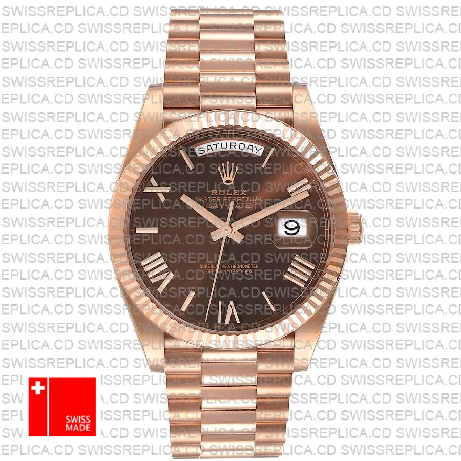 Rolex Day-date 40 18k Rose Gold Chocolate Roman Dial Ref.228235 Swiss Made Replica Superclone