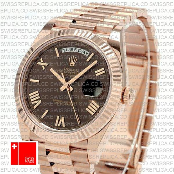 Rolex Day-date 40 18k Rose Gold Chocolate Roman Dial Ref.228235 Swiss Made Replica Superclone