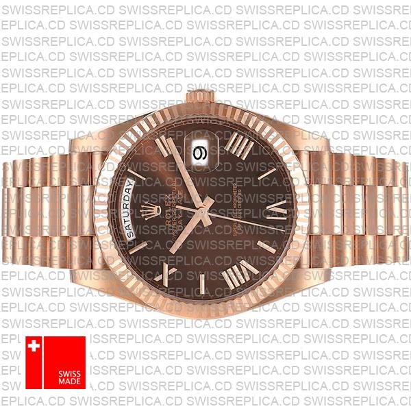 Rolex Day-date 40 18k Rose Gold Chocolate Roman Dial Ref.228235 Swiss Made Replica Superclone
