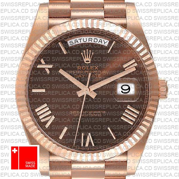 Rolex Day-date 40 18k Rose Gold Chocolate Roman Dial Ref.228235 Swiss Made Replica Superclone
