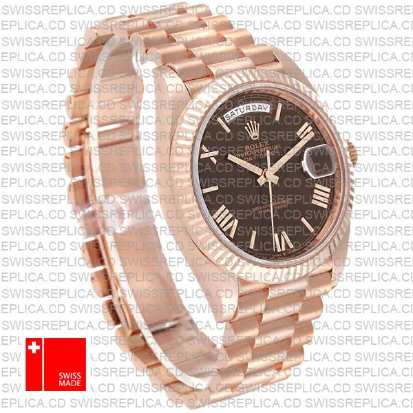 Rolex Day-date 40 18k Rose Gold Chocolate Roman Dial Ref.228235 Swiss Made Replica Superclone