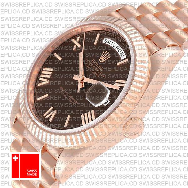 Rolex Day-date 40 18k Rose Gold Chocolate Roman Dial Ref.228235 Swiss Made Replica Superclone