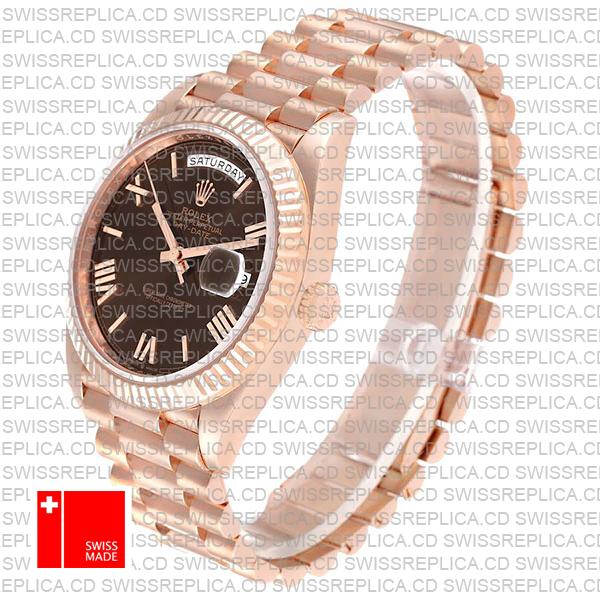 Rolex Day-date 40 18k Rose Gold Chocolate Roman Dial Ref.228235 Swiss Made Replica Superclone