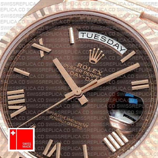 Rolex Day-date 40 18k Rose Gold Chocolate Roman Dial Ref.228235 Swiss Made Replica Superclone
