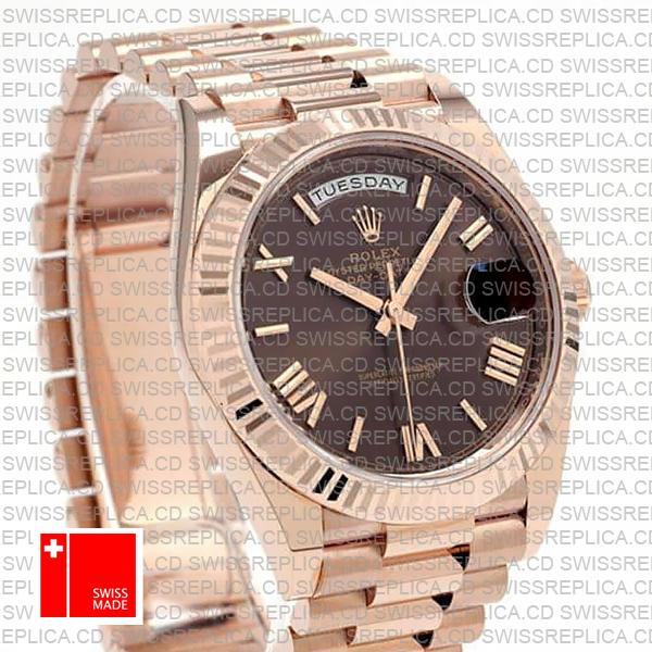 Rolex Day-date 40 18k Rose Gold Chocolate Roman Dial Ref.228235 Swiss Made Replica Superclone
