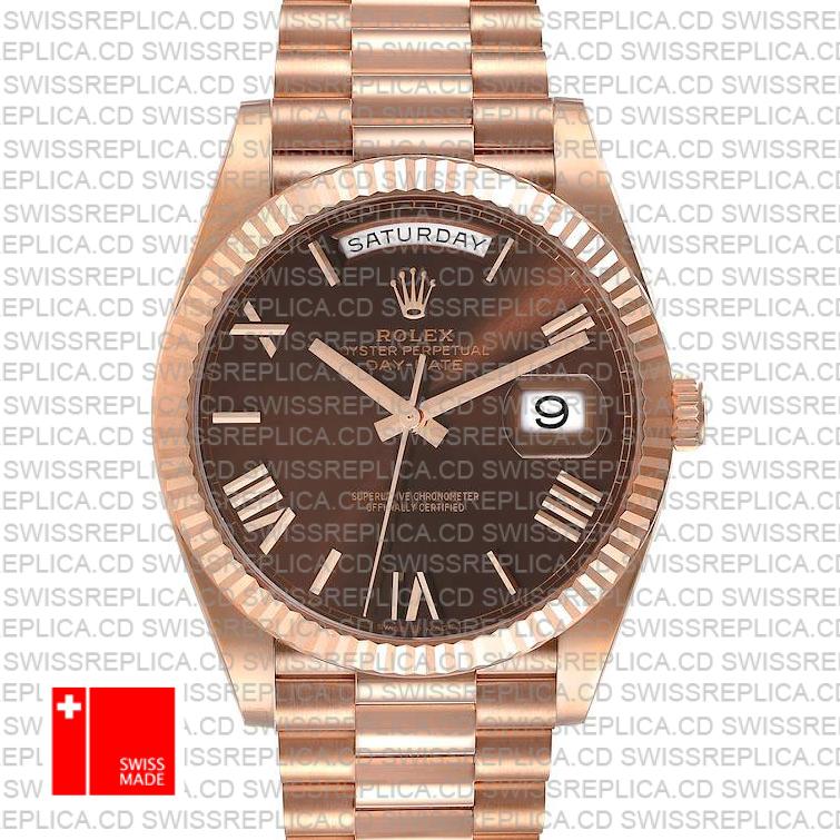 Rolex Day-date 40 18k Rose Gold Chocolate Roman Dial Ref.228235 Swiss Made Replica Superclone
