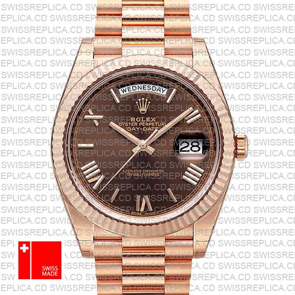 Rolex Day-date 40 18k Rose Gold Chocolate Roman Dial Ref.228235 Swiss Made Replica Superclone