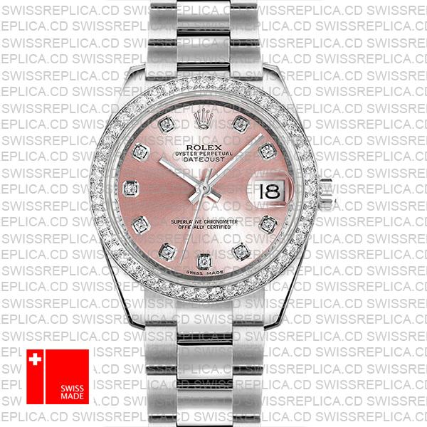 Rolex Datejust 31mm Oyster 904l Steel 18k White Gold Diamond Bezel Pink Diamond Dial Ref. 178384 Swiss Replica Superclone