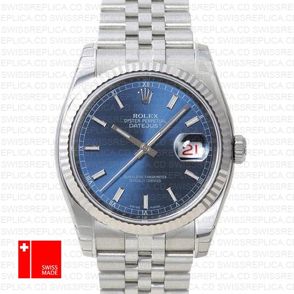 Rolex Datejust 36 Jubilee Blue Dial Fluted Bezel Stick Markers 36mm 116234 Swiss Replica