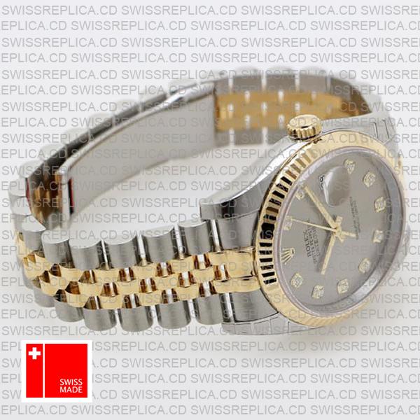 Rolex Datejust 36mm 2-Tone Jubilee 18k Yellow Gold/904l Steel Fluted Bezel Silver Diamond Dial Ref. 116233 Swiss Made Replica Super Clone