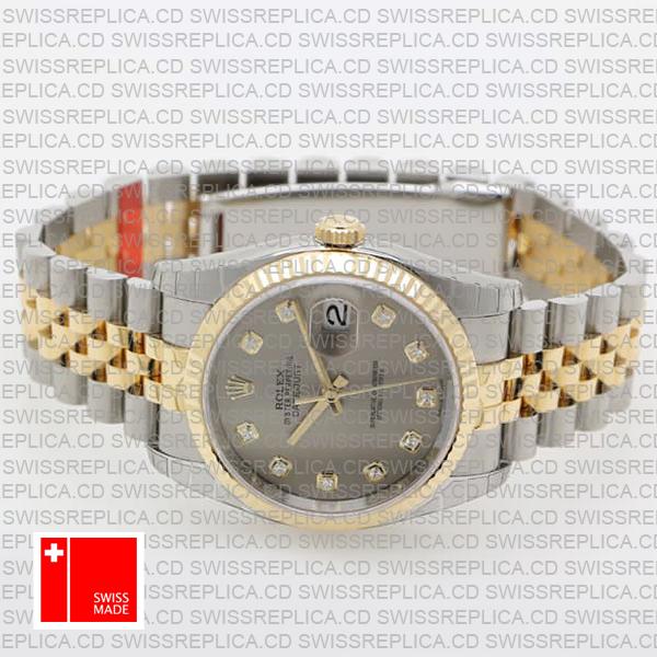 Rolex Datejust 36mm 2-Tone Jubilee 18k Yellow Gold/904l Steel Fluted Bezel Silver Diamond Dial Ref. 116233 Swiss Made Replica Super Clone