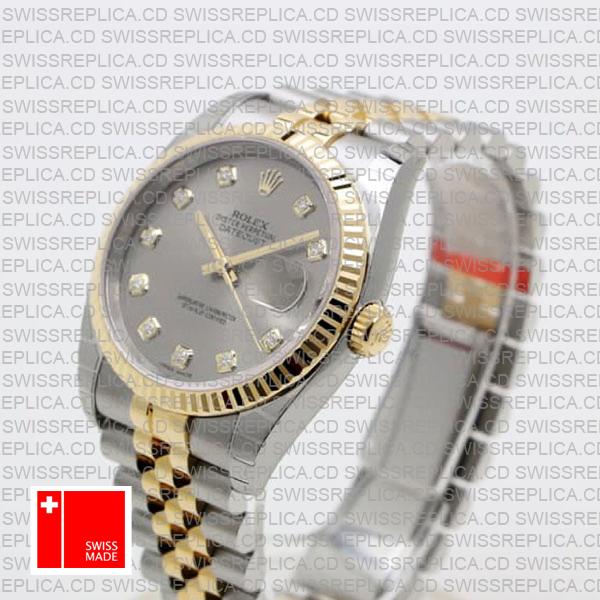 Rolex Datejust 36mm 2-Tone Jubilee 18k Yellow Gold/904l Steel Fluted Bezel Silver Diamond Dial Ref. 116233 Swiss Made Replica Super Clone