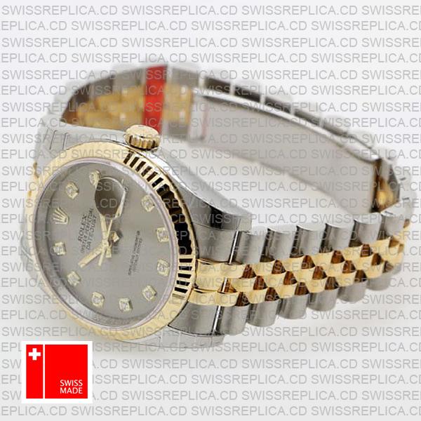 Rolex Datejust 36mm 2-Tone Jubilee 18k Yellow Gold/904l Steel Fluted Bezel Silver Diamond Dial Ref. 116233 Swiss Made Replica Super Clone