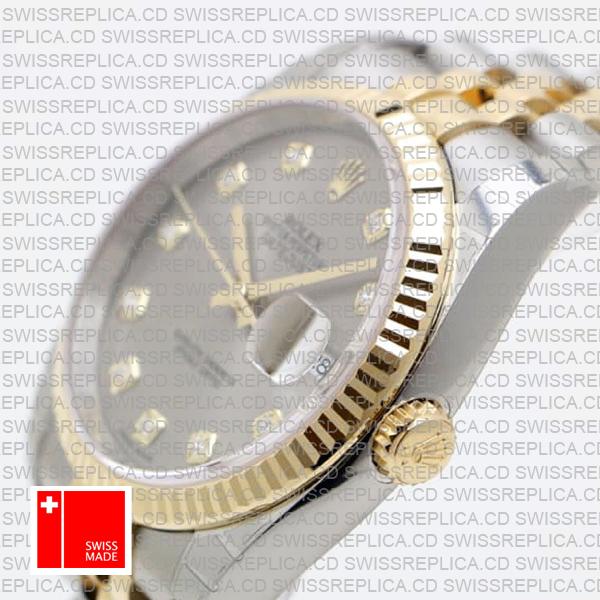 Rolex Datejust 36mm 2-Tone Jubilee 18k Yellow Gold/904l Steel Fluted Bezel Silver Diamond Dial Ref. 116233 Swiss Made Replica Super Clone