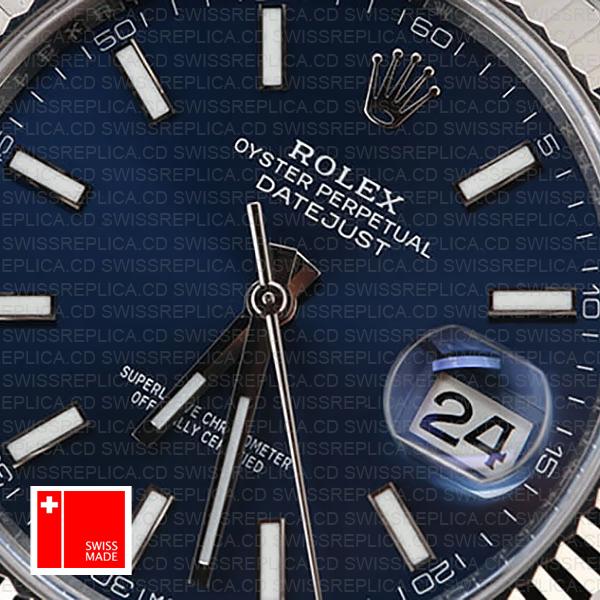 Rolex Datejust 41 Jubilee 2 Tone 18k White Gold Fluted Bezel Blue Dial Stick Markers 126334 Swiss Replica