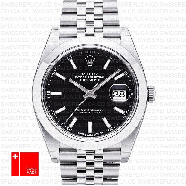 Rolex Datejust 41 Jubilee Steel Smooth Bezel Black Dial Stick Markers 126300 Swiss Replica