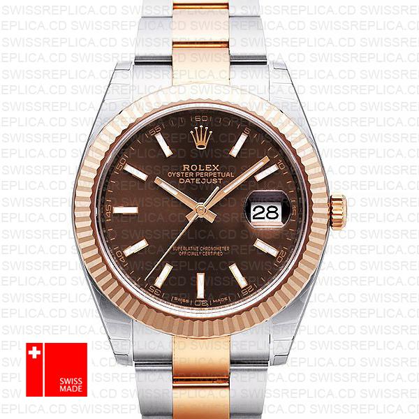 Rolex Datejust 41 Chocolate Dial | 2-Tone Rose Gold Swiss Replica Watch