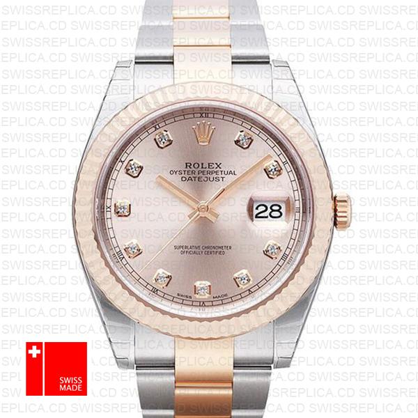 Rolex Datejust 41 Oyster 2 Tone 18k Rose Gold Fluted Bezel Pink Dial Diamond Markers 126331 Swiss Replica