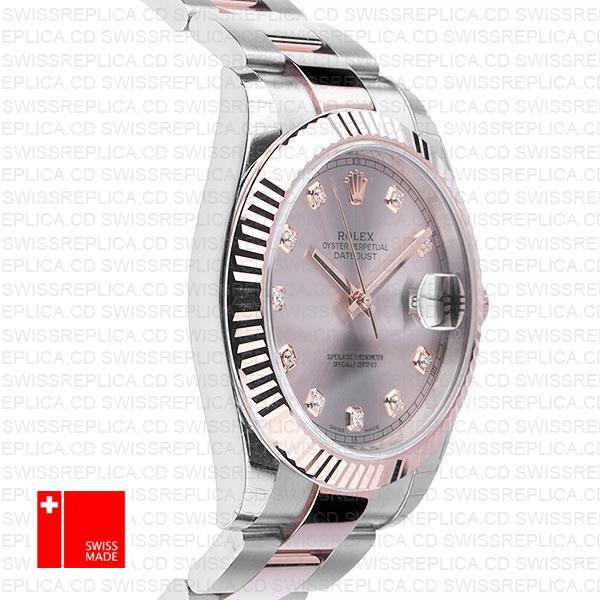 Rolex Datejust 41 Oyster 2 Tone 18k Rose Gold Fluted Bezel Pink Dial Diamond Markers 126331 Swiss Replica