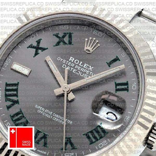 Rolex Datejust 41 Oyster Slate Wimbledon Dial Stick Markers 904l Steel 18k White Gold Fluted Bezel 41mm Ref.126334 Swiss Replica Watch