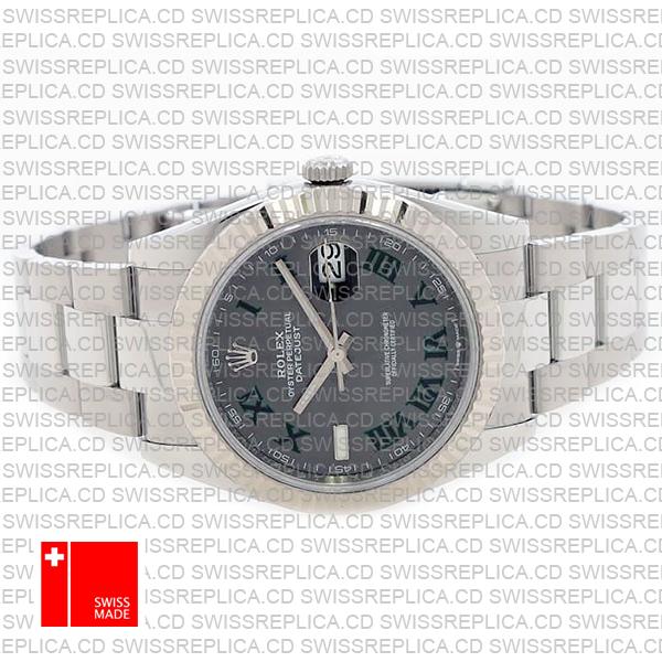 Rolex Datejust 41 Oyster Slate Wimbledon Dial Stick Markers 904l Steel 18k White Gold Fluted Bezel 41mm Ref.126334 Swiss Replica Watch