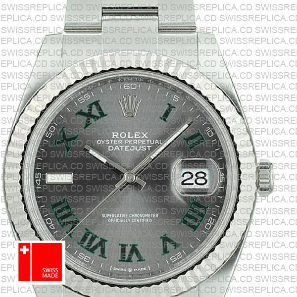 Rolex Datejust 41 Oyster Slate Wimbledon Dial Stick Markers 904l Steel 18k White Gold Fluted Bezel 41mm Ref.126334 Swiss Replica Watch