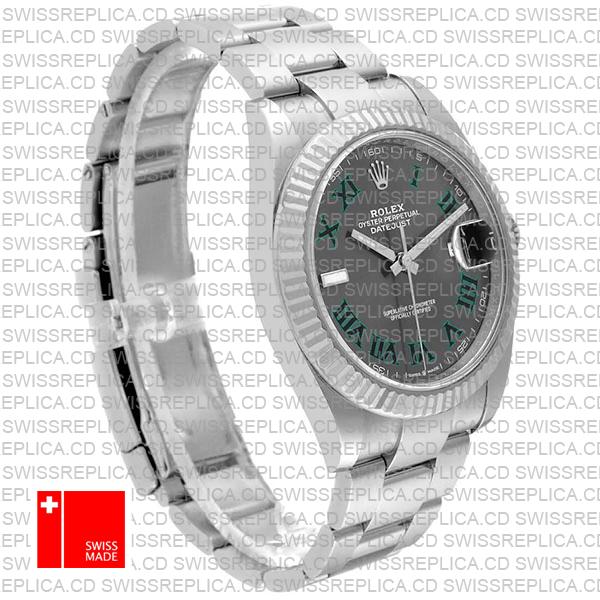 Rolex Datejust 41 Oyster Slate Wimbledon Dial Stick Markers 904l Steel 18k White Gold Fluted Bezel 41mm Ref.126334 Swiss Replica Watch