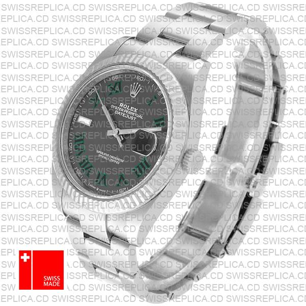 Rolex Datejust 41 Oyster Slate Wimbledon Dial Stick Markers 904l Steel 18k White Gold Fluted Bezel 41mm Ref.126334 Swiss Replica Watch