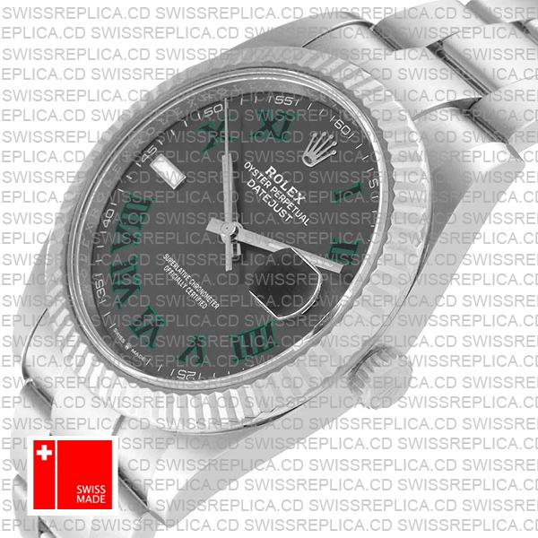 Rolex Datejust 41 Oyster Slate Wimbledon Dial Stick Markers 904l Steel 18k White Gold Fluted Bezel 41mm Ref.126334 Swiss Replica Watch