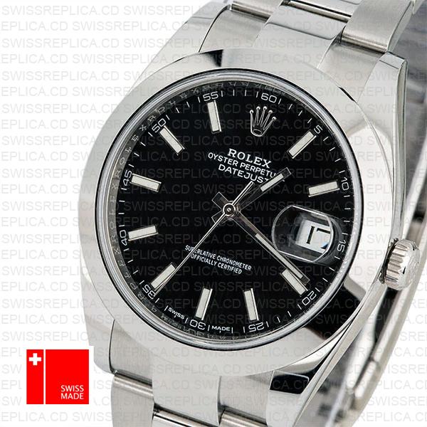 Rolex Datejust 41 Oyster Steel Smooth Bezel Black Dial Stick Markers 126300