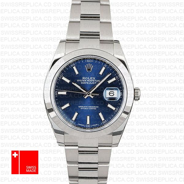 rolex datejust 41 blue smooth bezel