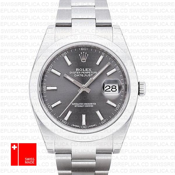 Rolex Datejust 41 Oyster Steel Smooth Bezel Dark Rhodium Grey Dial Stick Markers 126300