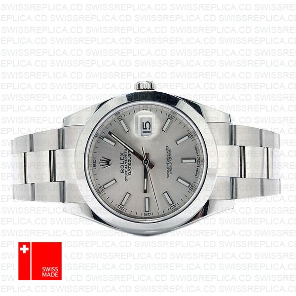 Rolex Datejust 41 Oyster Steel Smooth Bezel Silver Dial Stick Markers 126300