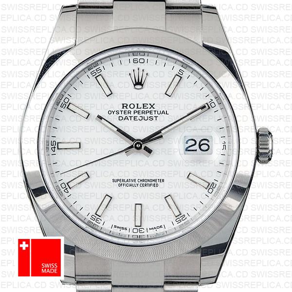 Rolex Datejust 41 Oyster Steel Smooth Bezel White Dial Stick Markers 126300