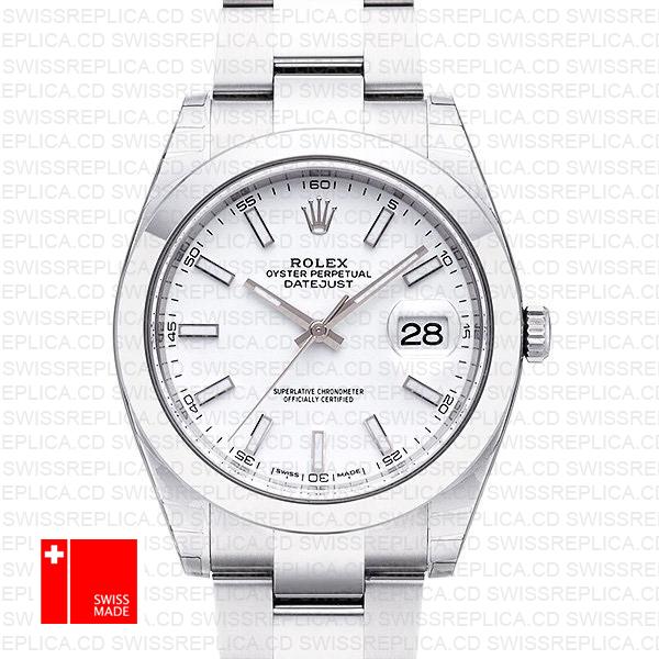 Rolex Datejust 41 Oyster Steel Smooth Bezel White Dial Stick Markers 126300