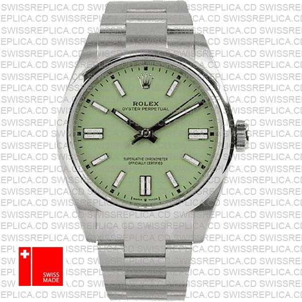 Rolex Oyster Perpetual 41 Pistachio Dial Stick Markers 904l Steel Ref. 134300 Swiss Made Replica Superclone