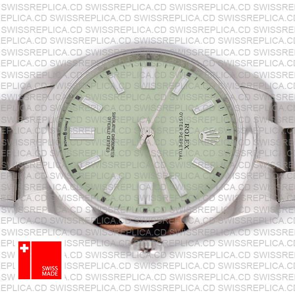 Rolex Oyster Perpetual 41 Pistachio Dial Stick Markers 904l Steel Ref. 134300 Swiss Made Replica Superclone