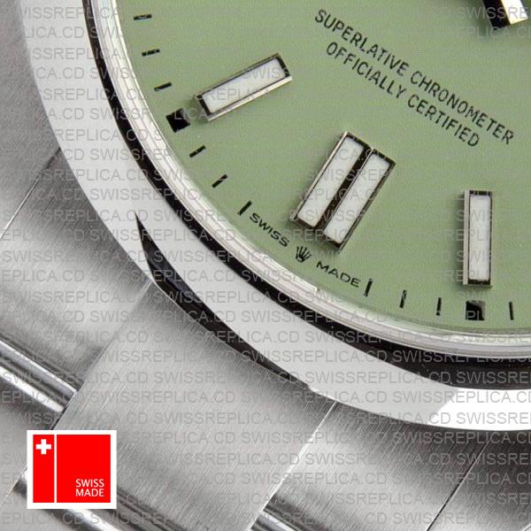 Rolex Oyster Perpetual 41 Pistachio Dial Stick Markers 904l Steel Ref. 134300 Swiss Made Replica Superclone