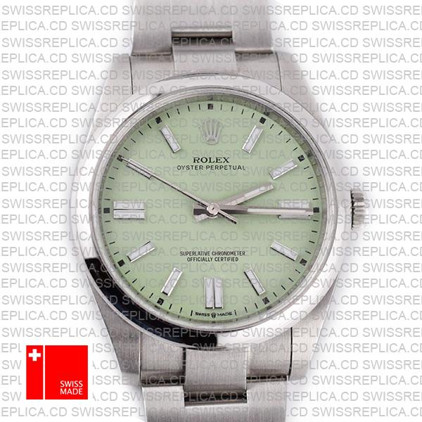 Rolex Oyster Perpetual 41 Pistachio Dial Stick Markers 904l Steel Ref. 134300 Swiss Made Replica Superclone