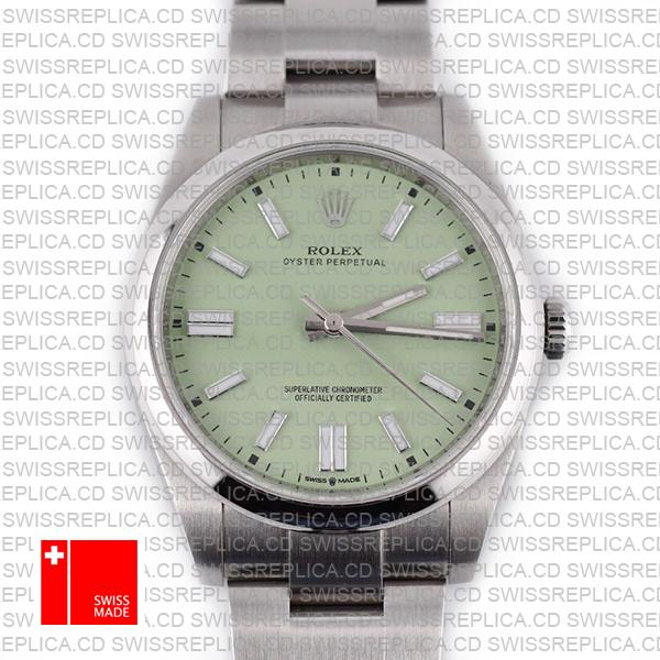 Rolex Oyster Perpetual 41 Pistachio Dial Stick Markers 904l Steel Ref. 134300 Swiss Made Replica Superclone