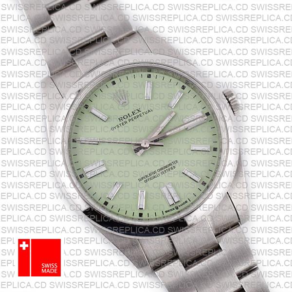 Rolex Oyster Perpetual 41 Pistachio Dial Stick Markers 904l Steel Ref. 134300 Swiss Made Replica Superclone