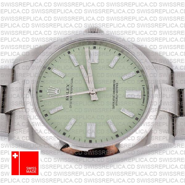 Rolex Oyster Perpetual 41 Pistachio Dial Stick Markers 904l Steel Ref. 134300 Swiss Made Replica Superclone