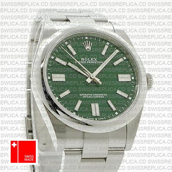Rolex Oyster Perpetual 41 Green Dial Stick Markers 904l Steel Ref. 124300 Swiss Made Replica Superclone