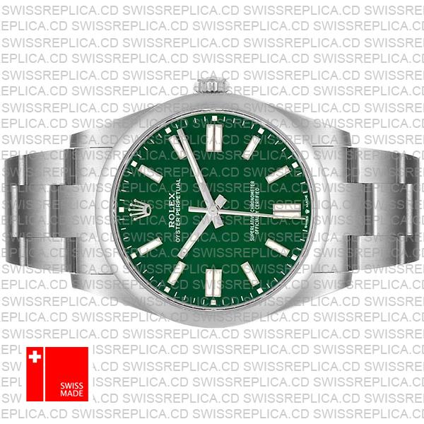 Rolex Oyster Perpetual 41 Green Dial Stick Markers 904l Steel Ref. 124300 Swiss Made Replica Superclone
