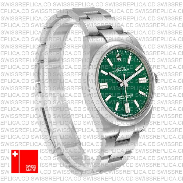 Rolex Oyster Perpetual 41 Green Dial Stick Markers 904l Steel Ref. 124300 Swiss Made Replica Superclone