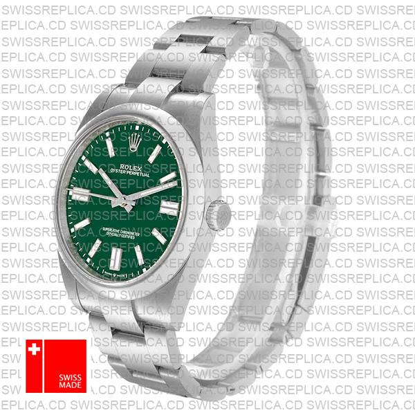 Rolex Oyster Perpetual 41 Green Dial Stick Markers 904l Steel Ref. 124300 Swiss Made Replica Superclone