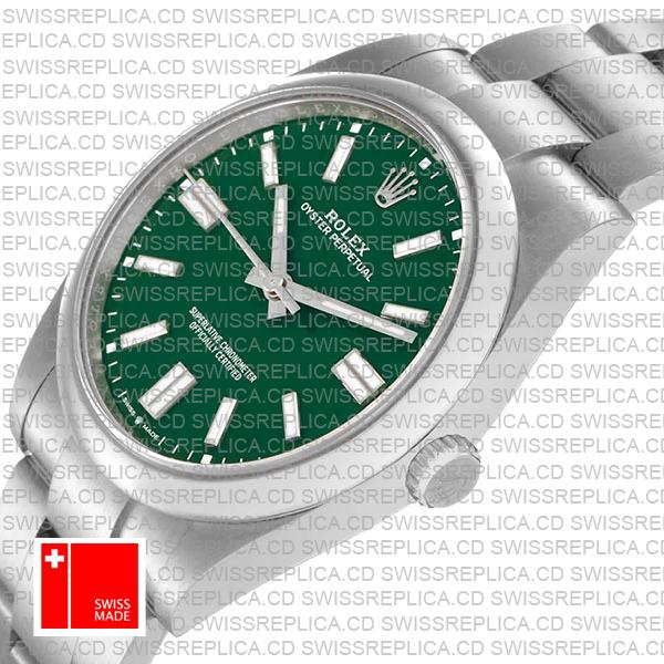 Rolex Oyster Perpetual 41 Green Dial Stick Markers 904l Steel Ref. 124300 Swiss Made Replica Superclone