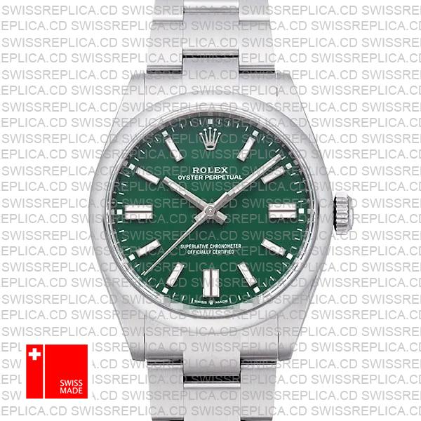 Rolex Oyster Perpetual 41 Green Dial Stick Markers 904l Steel Ref. 124300 Swiss Made Replica Superclone