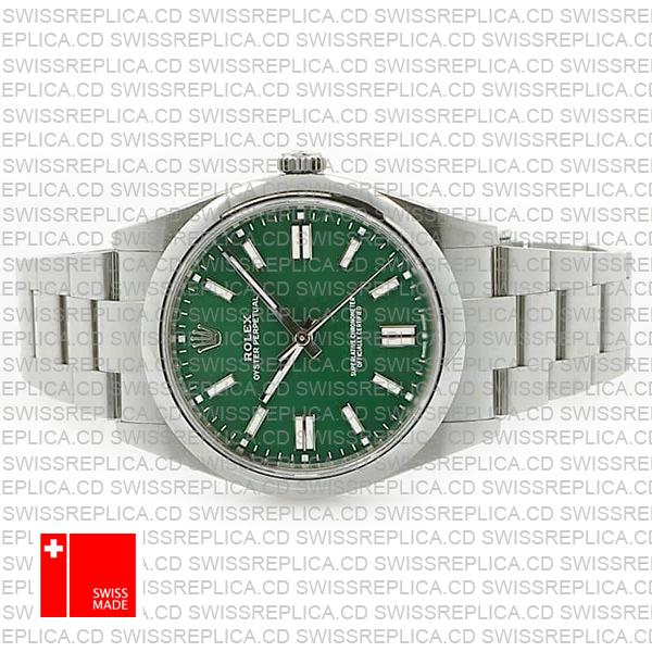 Rolex Oyster Perpetual 41 Green Dial Stick Markers 904l Steel Ref. 124300 Swiss Made Replica Superclone